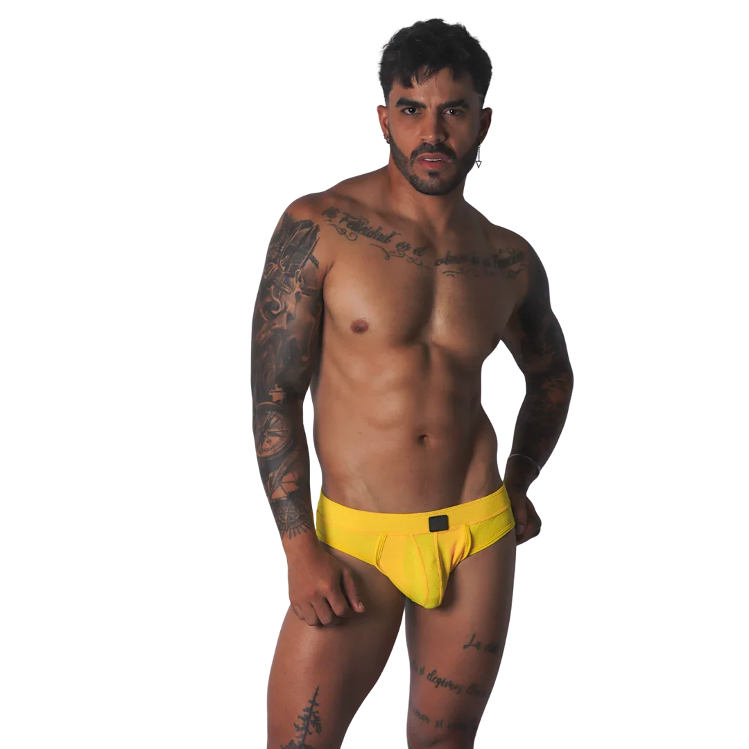 Cookie Yellow Brief Jock on model by Gigo Underwear