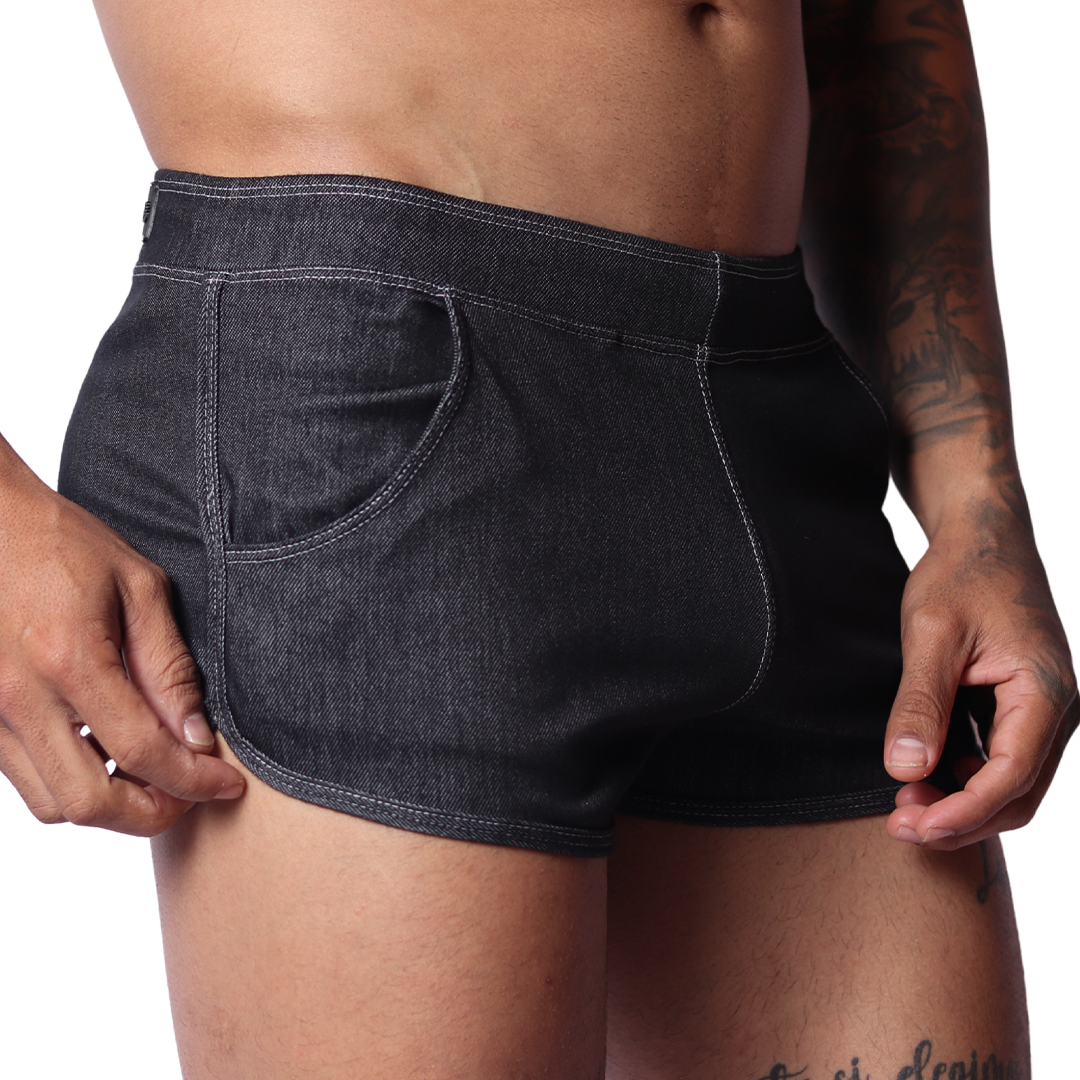 Denim Black Hot Shorts front view by Gigo Underwear