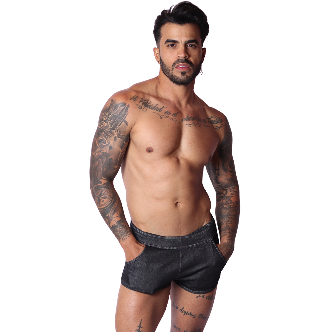 Denim Black Hot Shorts on model by Gigo Underwear