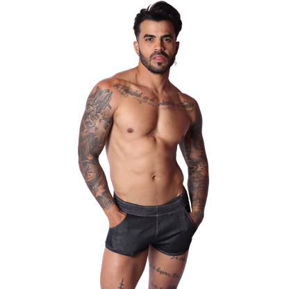 Denim Black Hot Shorts on model by Gigo Underwear