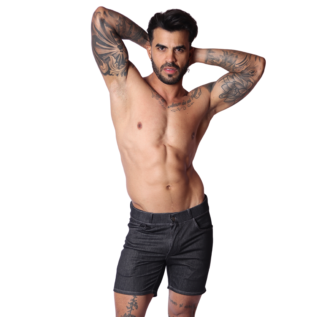 Denim Black Shorts on model by Gigo Underwear