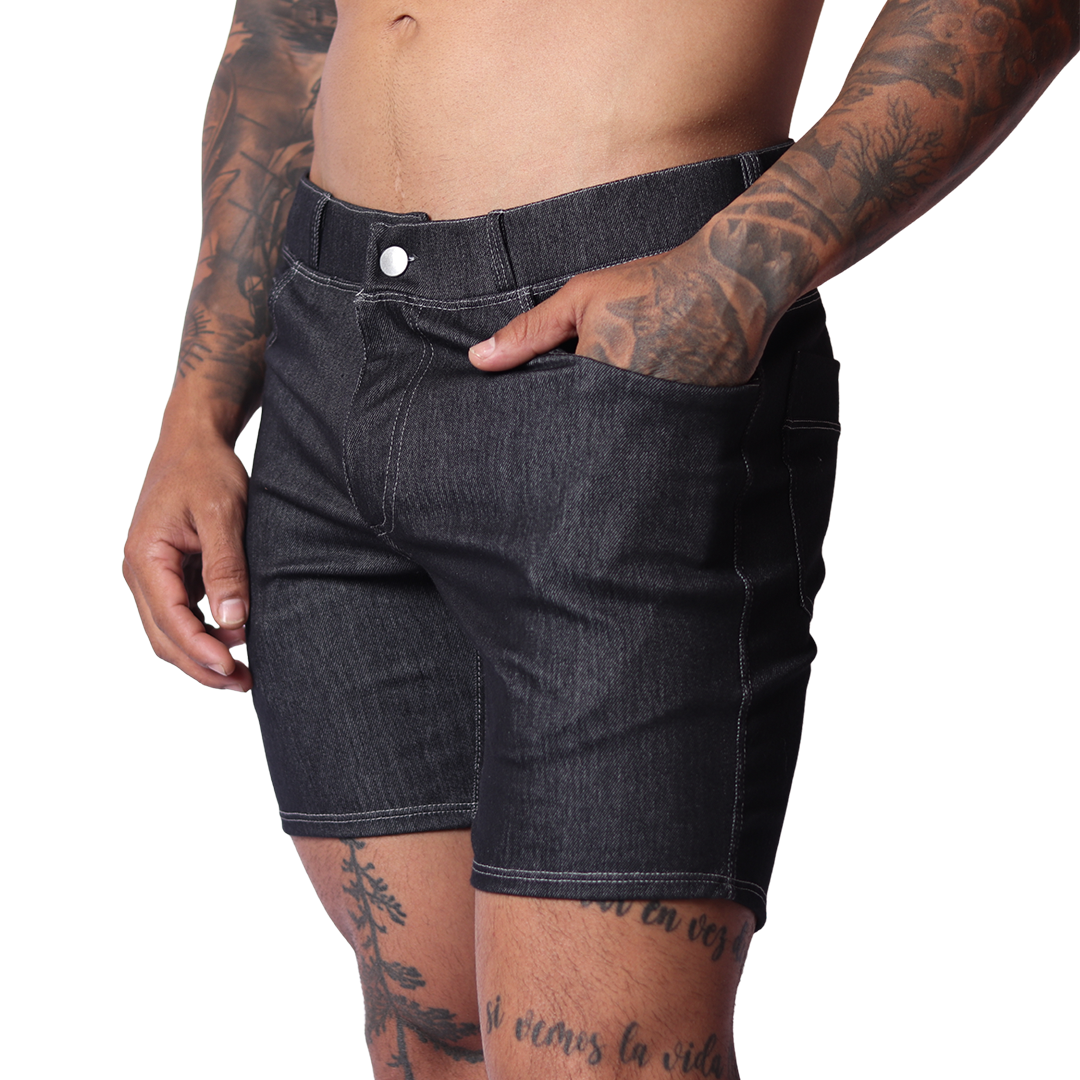 Denim Black Shorts front view by Gigo Underwear