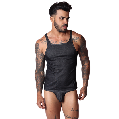 Denim Black Tank on model by Gigo Underwear