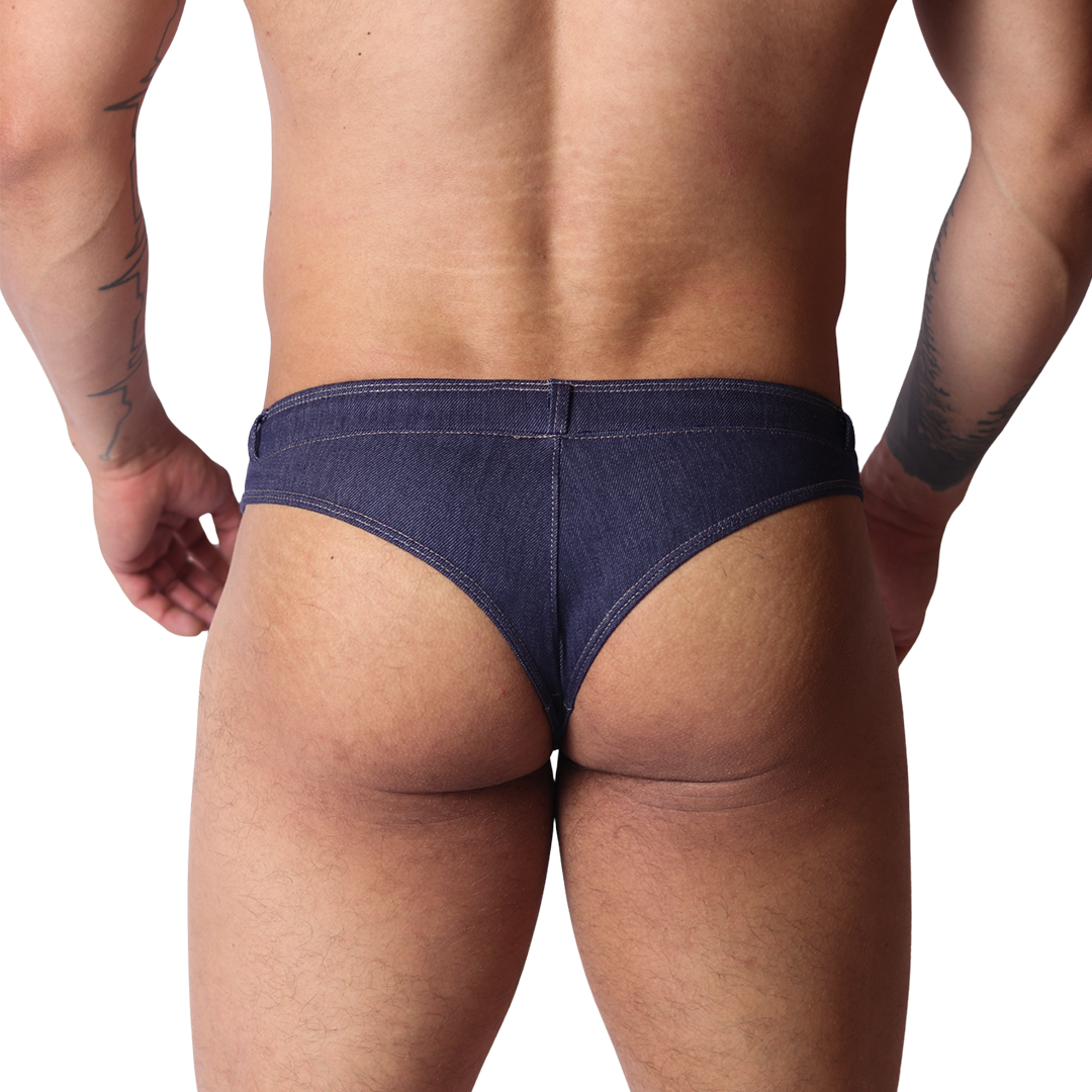 Denim Blue Thong back view by Gigo Underwear