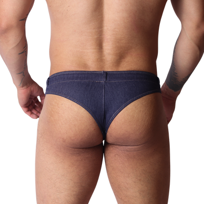 Denim Blue Thong back view by Gigo Underwear