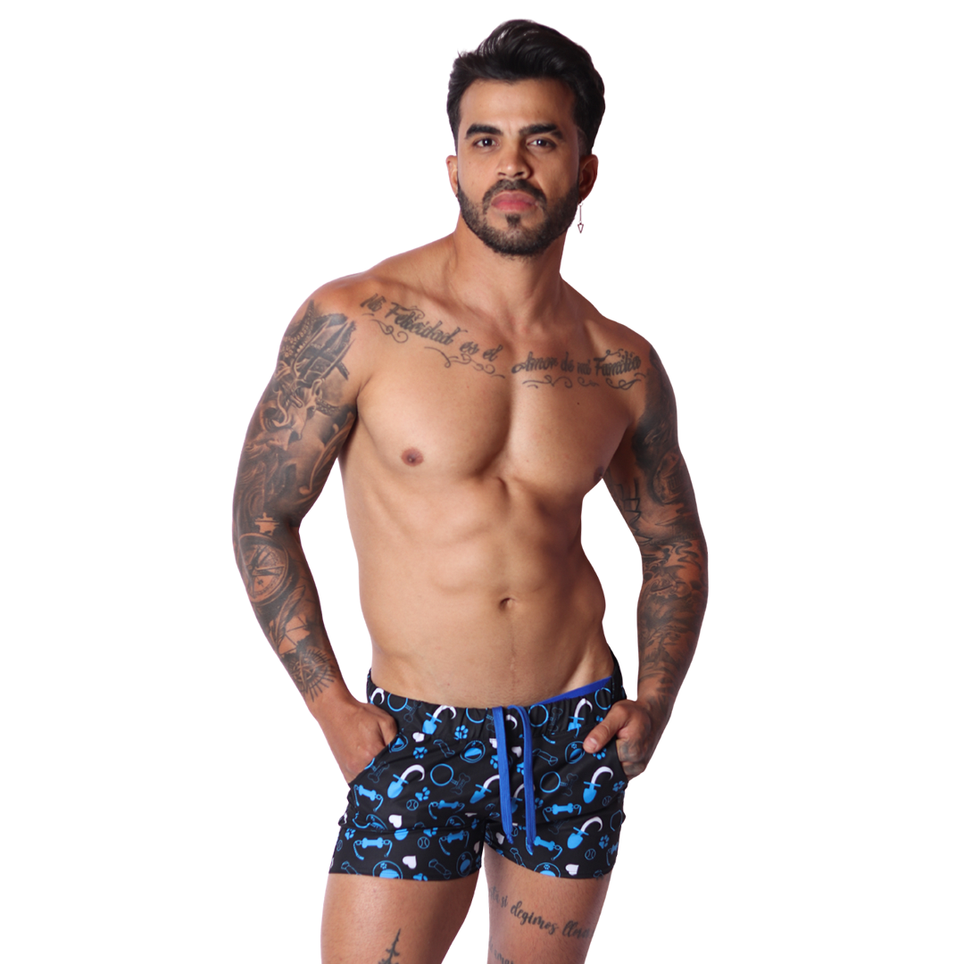 Dog Blue Shorts on model by Gigo Underwear