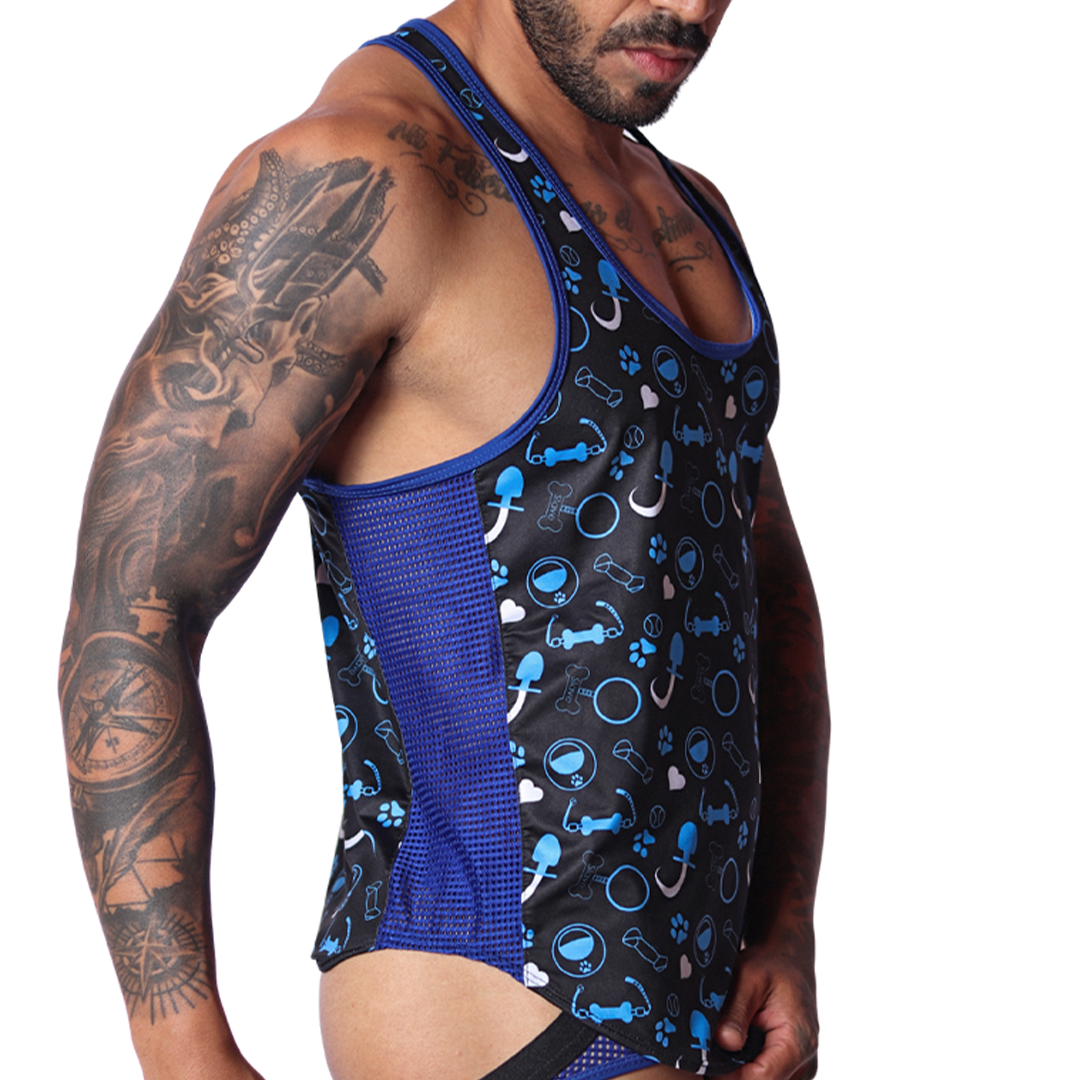 Dog Blue Tank front view by Gigo Underwear