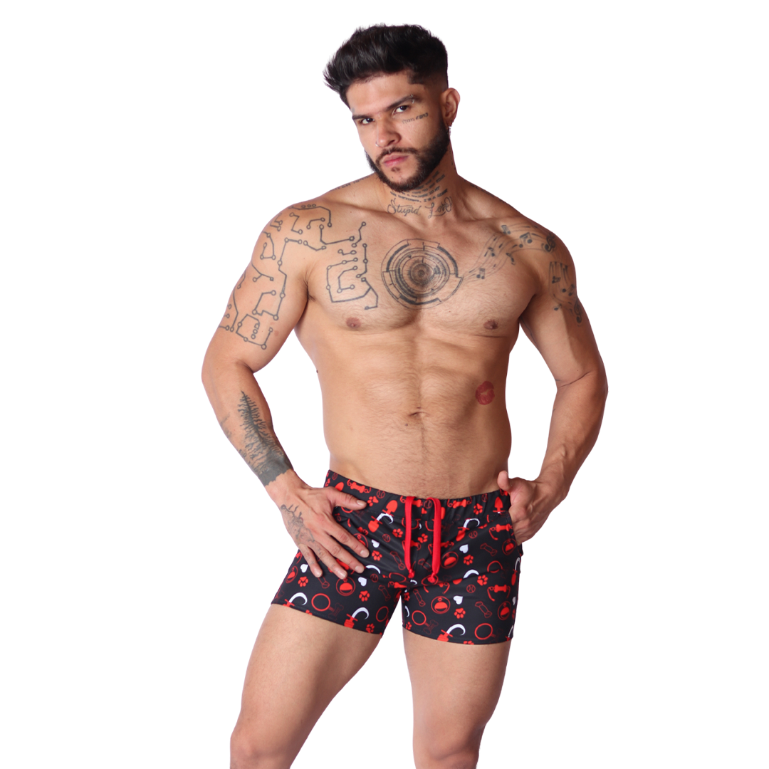 Dog Red Shorts on model by Gigo Underwear