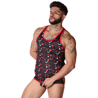 Dog Red Tank on model by Gigo Underwear
