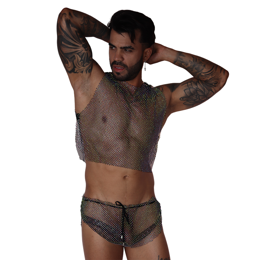 Diamond Black Crop Top on model by Gigo Underwear