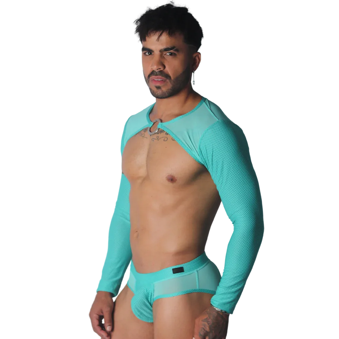 Evocative Aqua Harness on model by Gigo Underwear