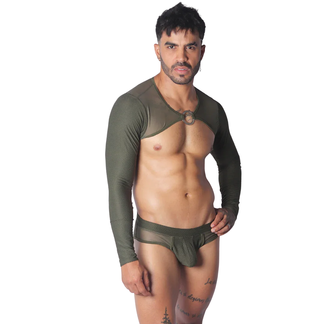 Evocative Green Harness on model by Gigo Underwear