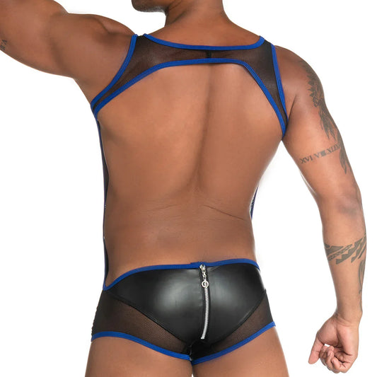 Fetiche Blue Zipper Singlet front view by Gigo Underwear