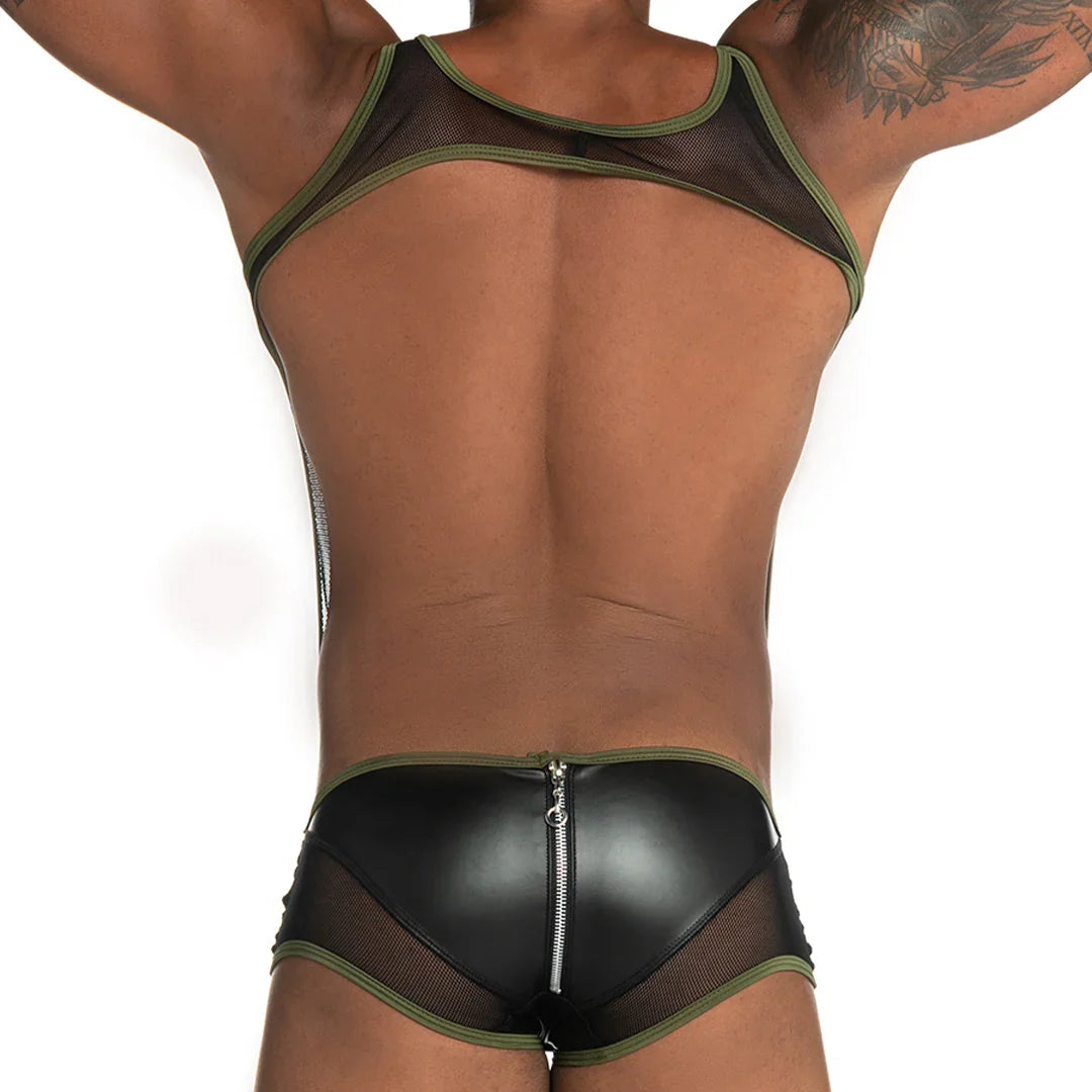 Fetiche Green Zipper Singlet back view by Gigo Underwear
