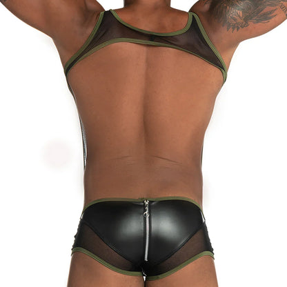 Fetiche Green Zipper Singlet back view by Gigo Underwear