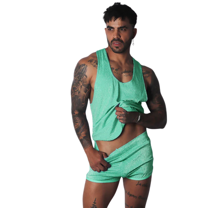Flash Green Tank on model by Gigo Underwear