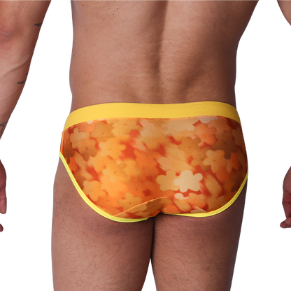 Floral Yellow Swim Brief back view by Gigo Underwear