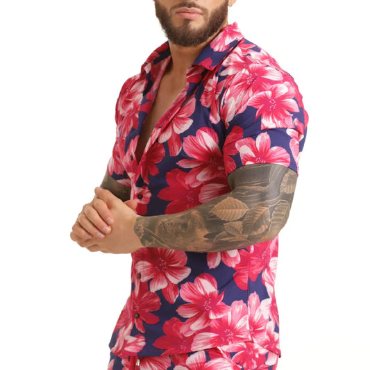 Flowers Fucshia Shirt front view by Gigo Underwear