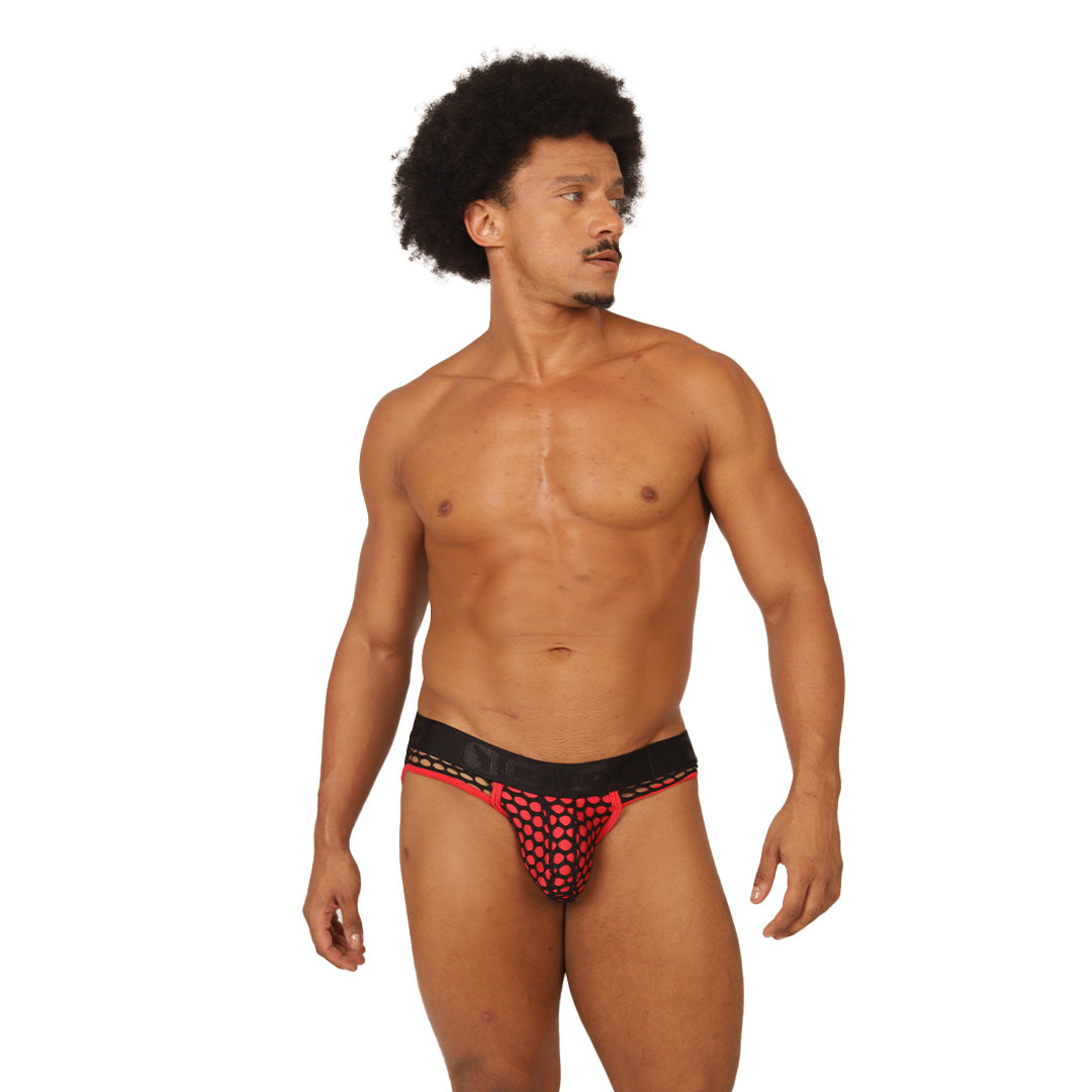 FRESH RED BRIEF JOCK - Sexy Men's Jockstrap with Contrast Waistband