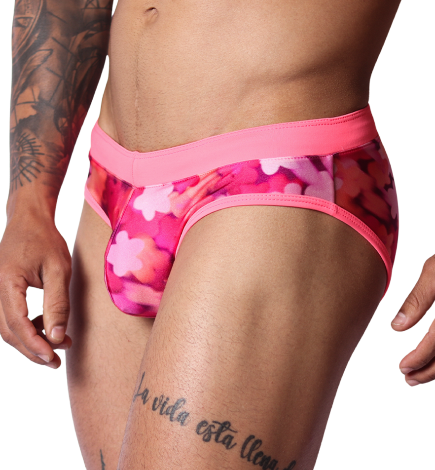 Floral Fuchsia Swim Brief front view by Gigo Underwear