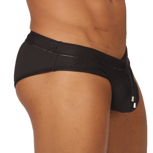 Glow Black Swimbrief front view by Gigo Underwear