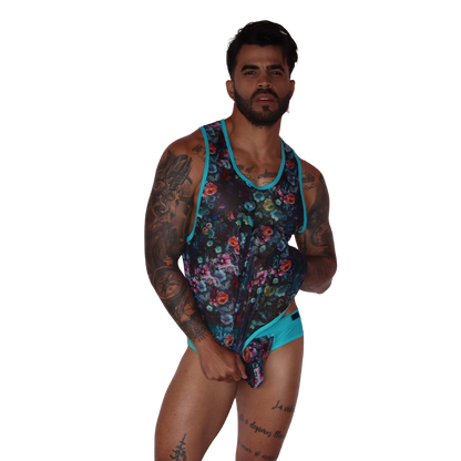 Garden Blue Tank on model by Gigo Underwear