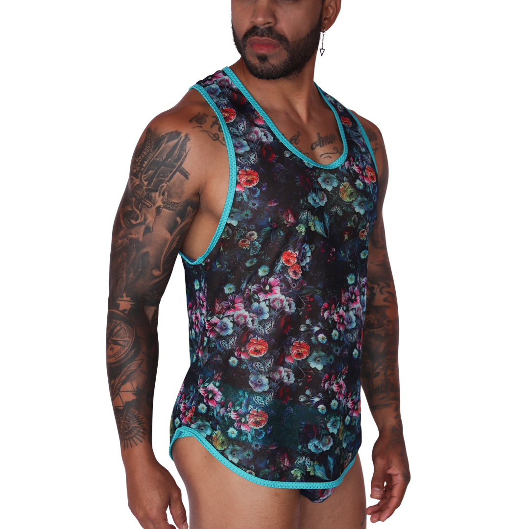 Garden Blue Tank front view by Gigo Underwear