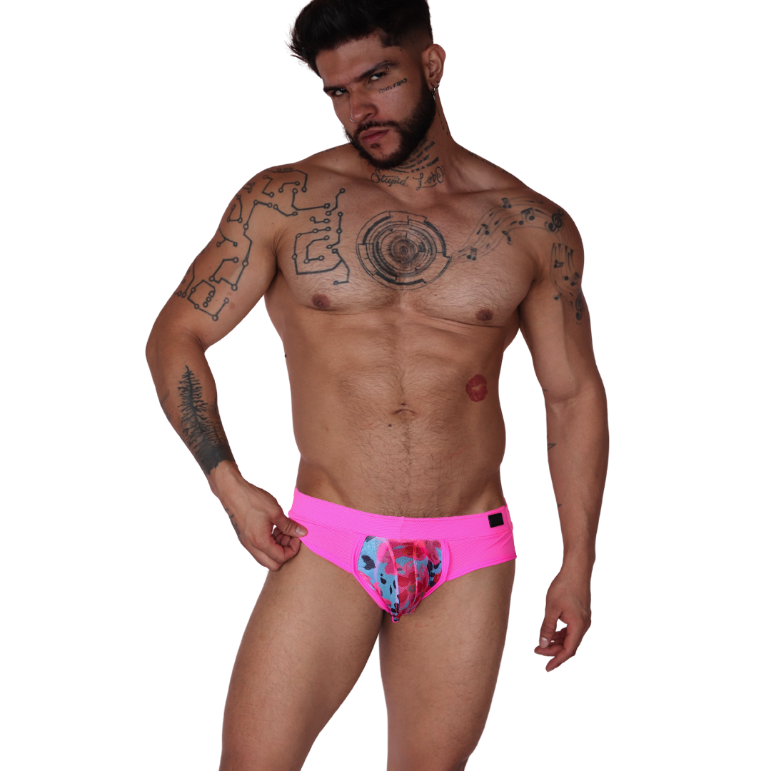 Garden Fuchsia Brief on model by Gigo Underwear