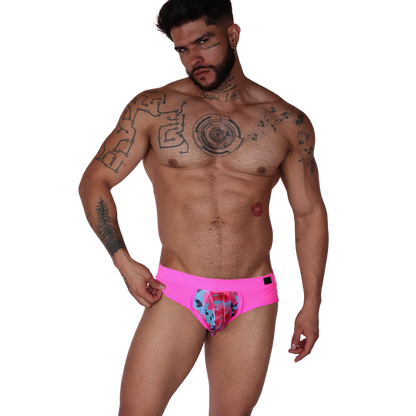 Garden Fuchsia Brief on model by Gigo Underwear