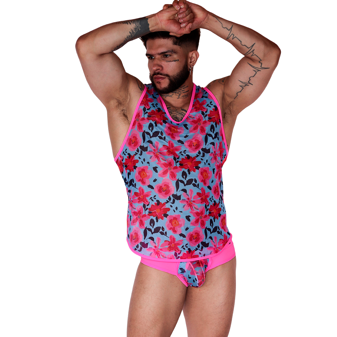 Garden Fuchsia Tank on model by Gigo Underwear