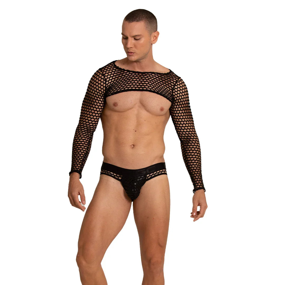 Hole Black Harness on model by Gigo Underwear