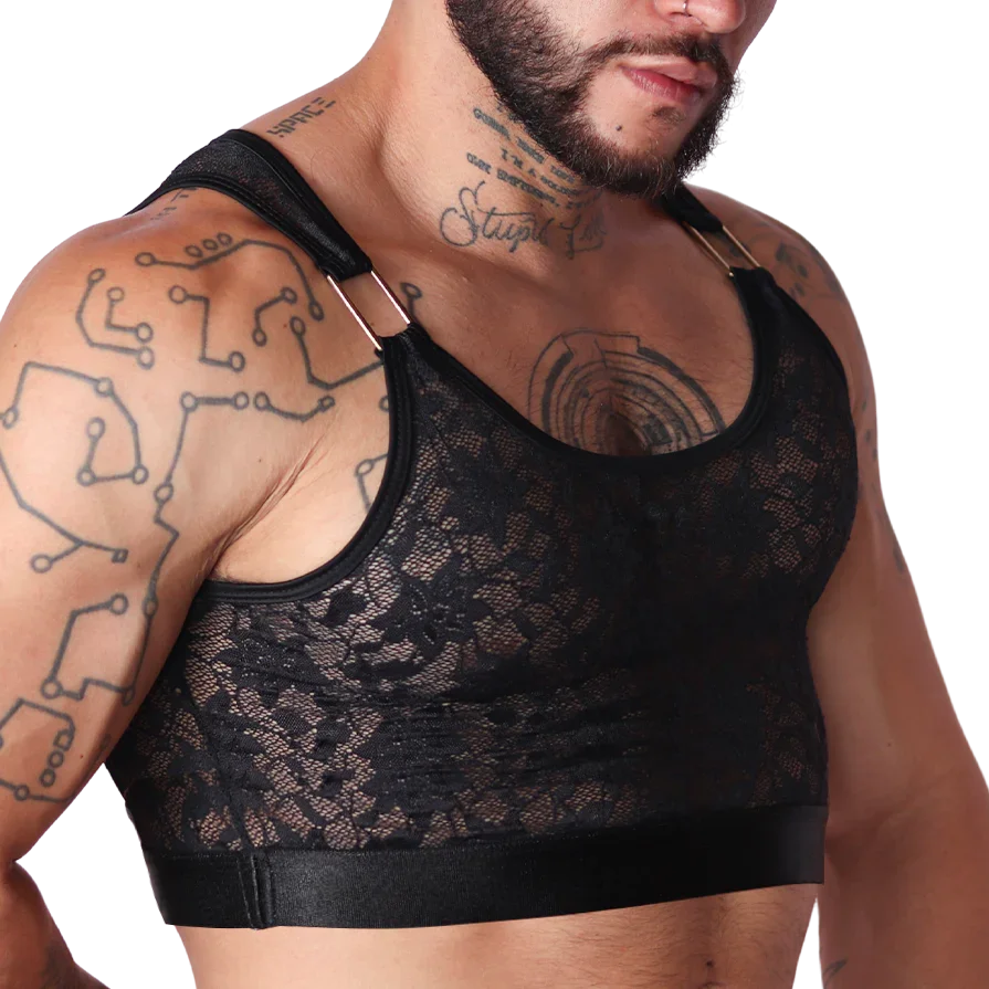 Illusion Black Crop Top front view by Gigo Underwear