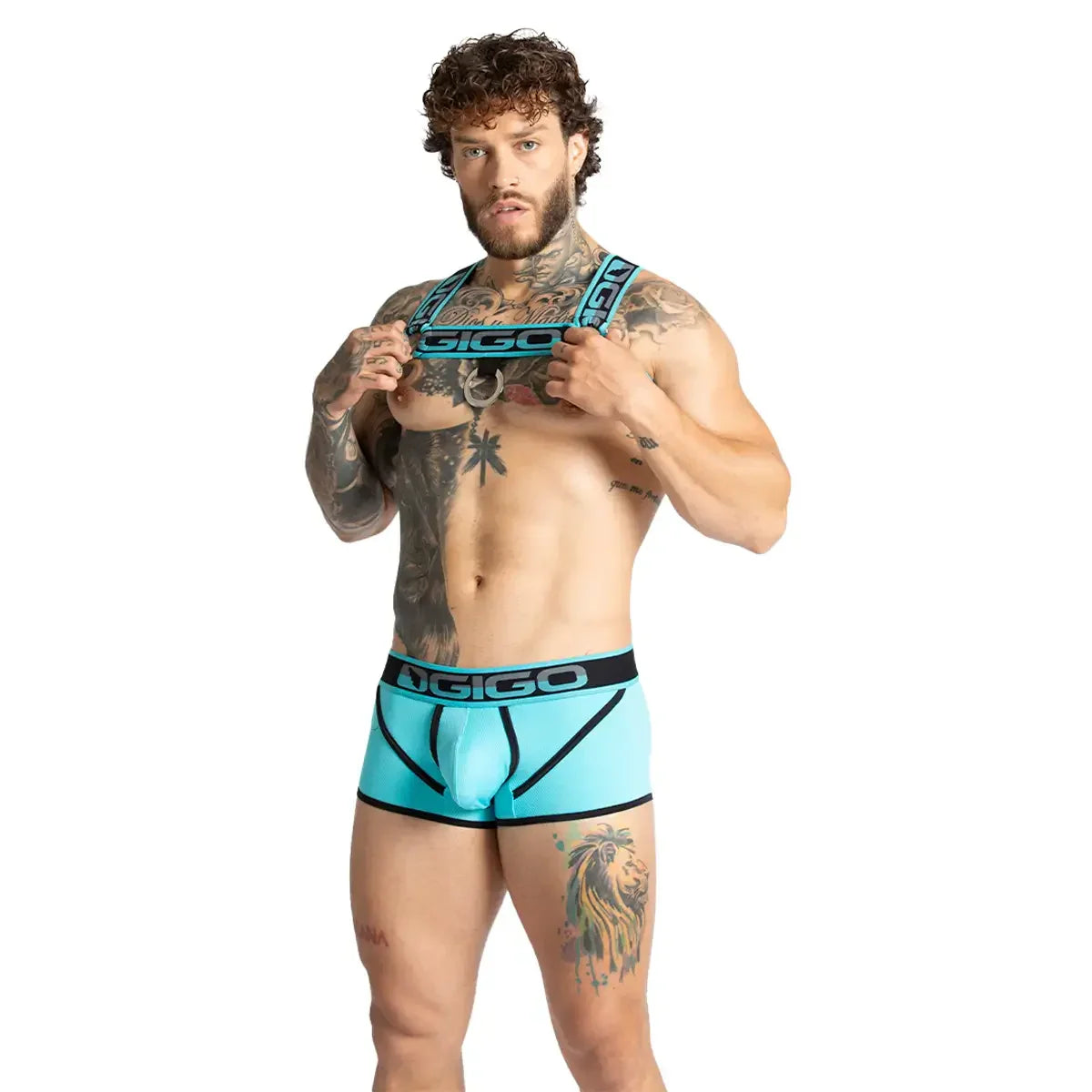Karma Blue Harness on model by Gigo Underwear