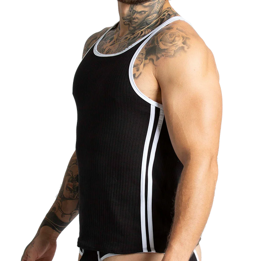 Khanal Black Tank front view by Gigo Underwear