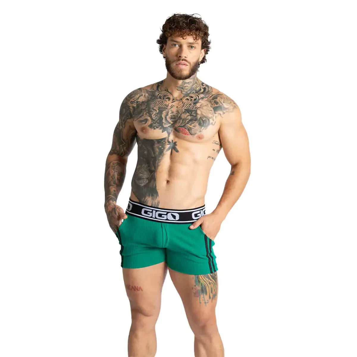 Khanal Green Short on model by Gigo Underwear