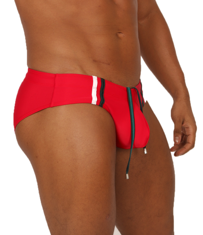 NICE RED SWIMBRIEF - Bold Men's Brief with Contrasting Waistband
