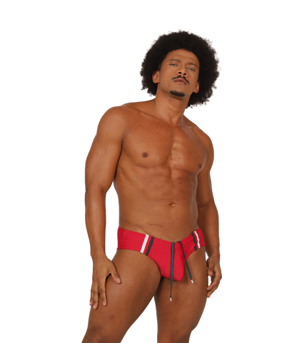 NICE RED SWIMBRIEF - Bold Men's Brief with Contrasting Waistband
