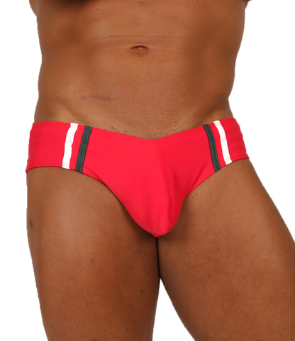 NICE RED SWIMBRIEF - Bold Men's Brief with Contrasting Waistband