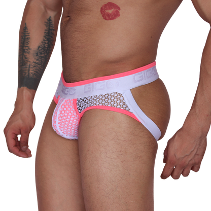 Net Fuchsia Jock Thong front view by Gigo Underwear