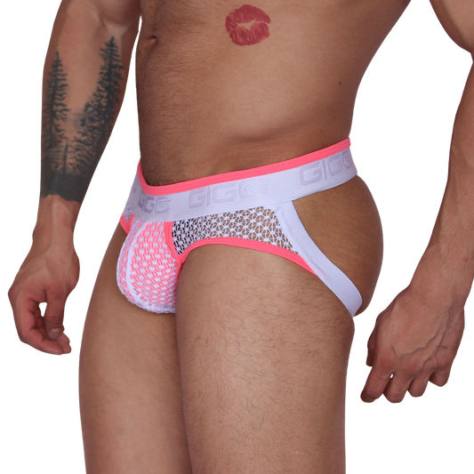 Net Fuchsia Jock Thong front view by Gigo Underwear