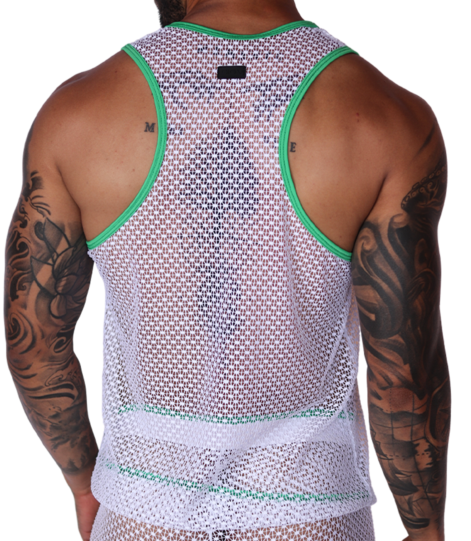 Net Green Tank back view by Gigo Underwear