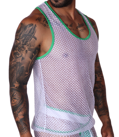 Net Green Tank front view by Gigo Underwear