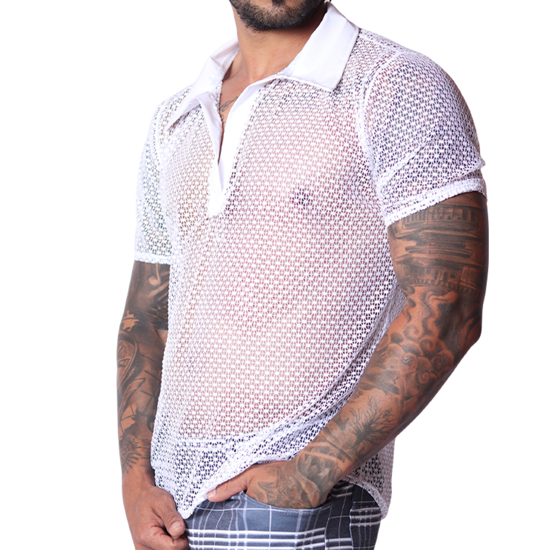 Net White Shirt front view by Gigo Underwear