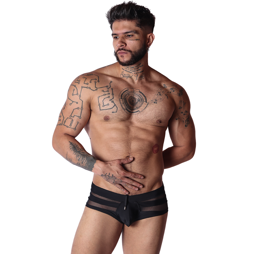 Panel Black Swim Brief on model by Gigo Underwear