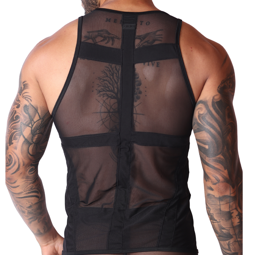 Panel Black Tank back view by Gigo Underwear