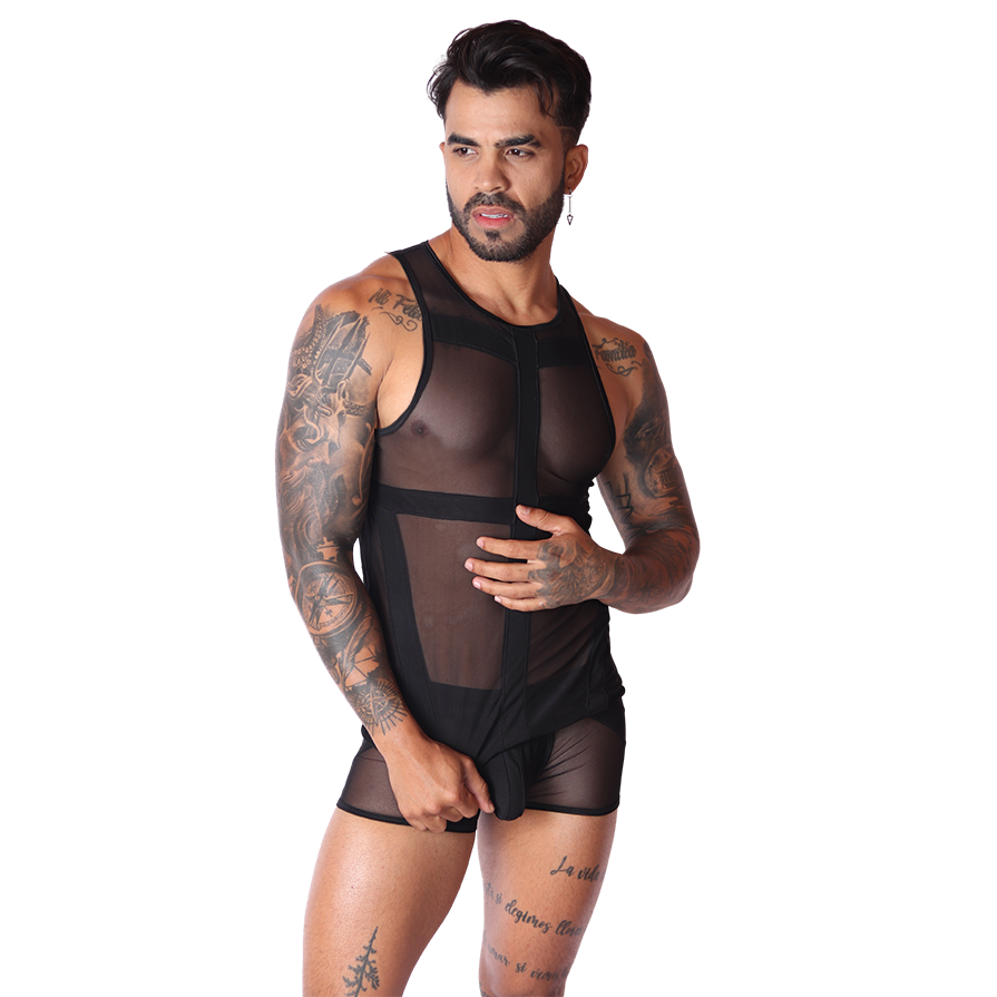 Panel Black Tank on model by Gigo Underwear