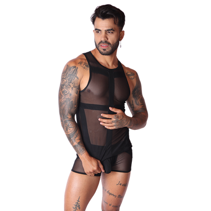 Panel Black Tank on model by Gigo Underwear