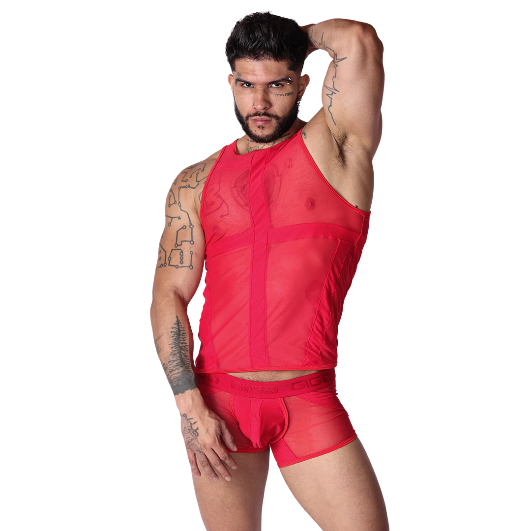 Panel Red Tank back view by Gigo Underwear