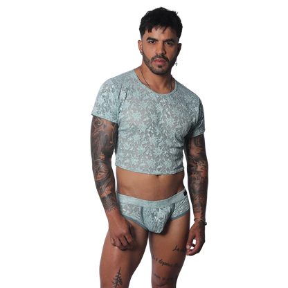 Prolix Aqua Croop Top on model by Gigo Underwear