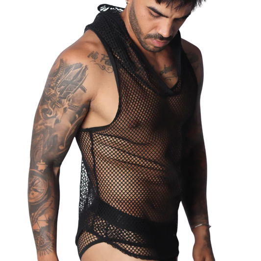 Provocative Black Hoody Tshirt front view by Gigo Underwear